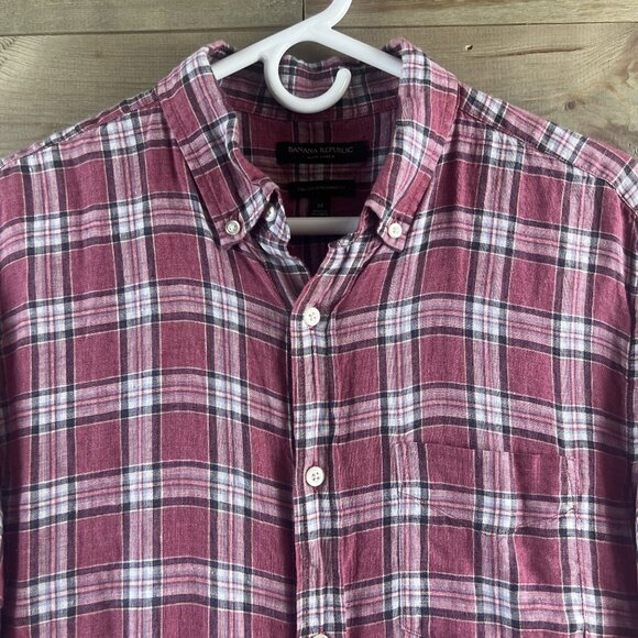 Banana Republic Mens Shirt Short Sleeve Button Camden Standard Fit Linen Medium - Picture 2 of 6